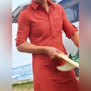 Title Nine Burnt Orange Textured Roll Tab Shirt Dress Tunic Women’s Small